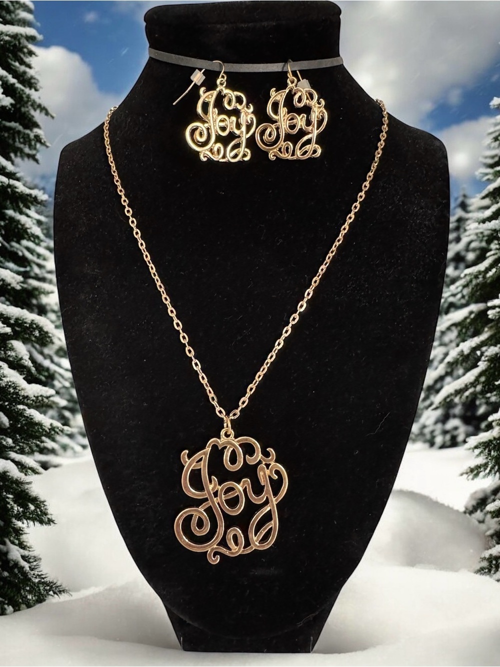 Gold 'Joy' Monogram Necklace & Earring Set